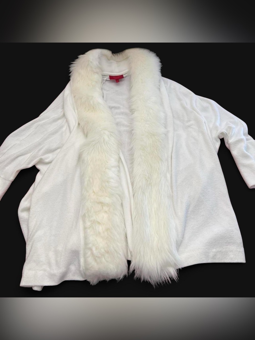 Jennifer Lopez White Faux Fur Trim Open Cardigan